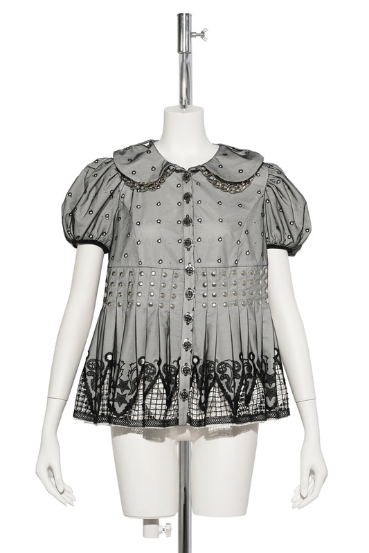 BERYL SHORT SLEEVE BLOUSE / BLACK AND WHITE