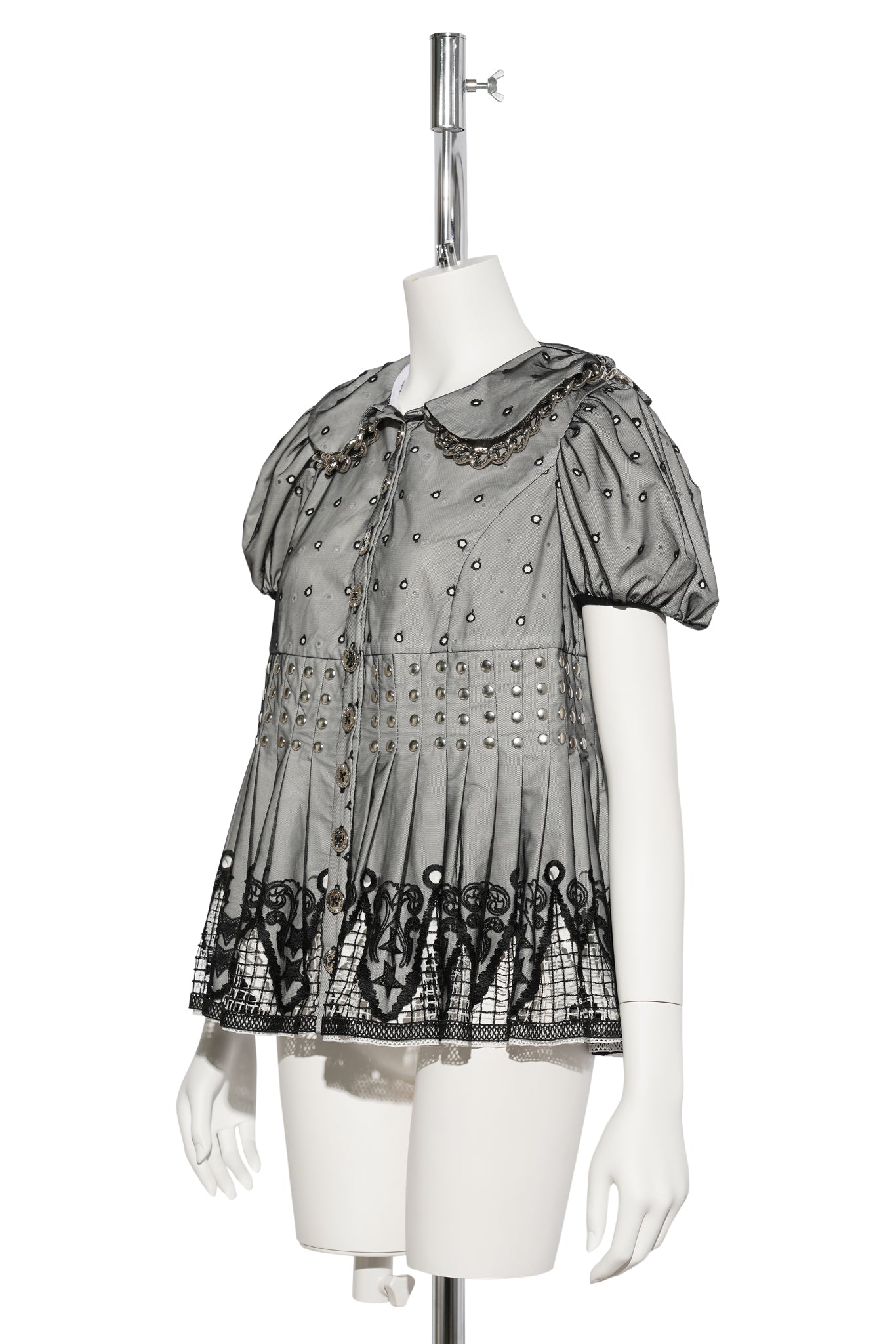 BERYL SHORT SLEEVE BLOUSE / BLACK AND WHITE