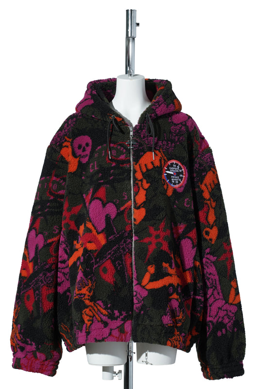 ENGINE PARTY OVERSIZED HOODED FLEECE / BROWN MULTI