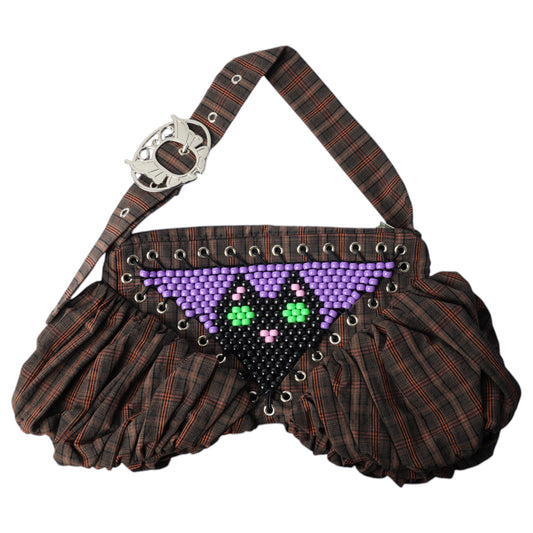 CAMILLE BEADED BAG / BROWN AND ORANGE