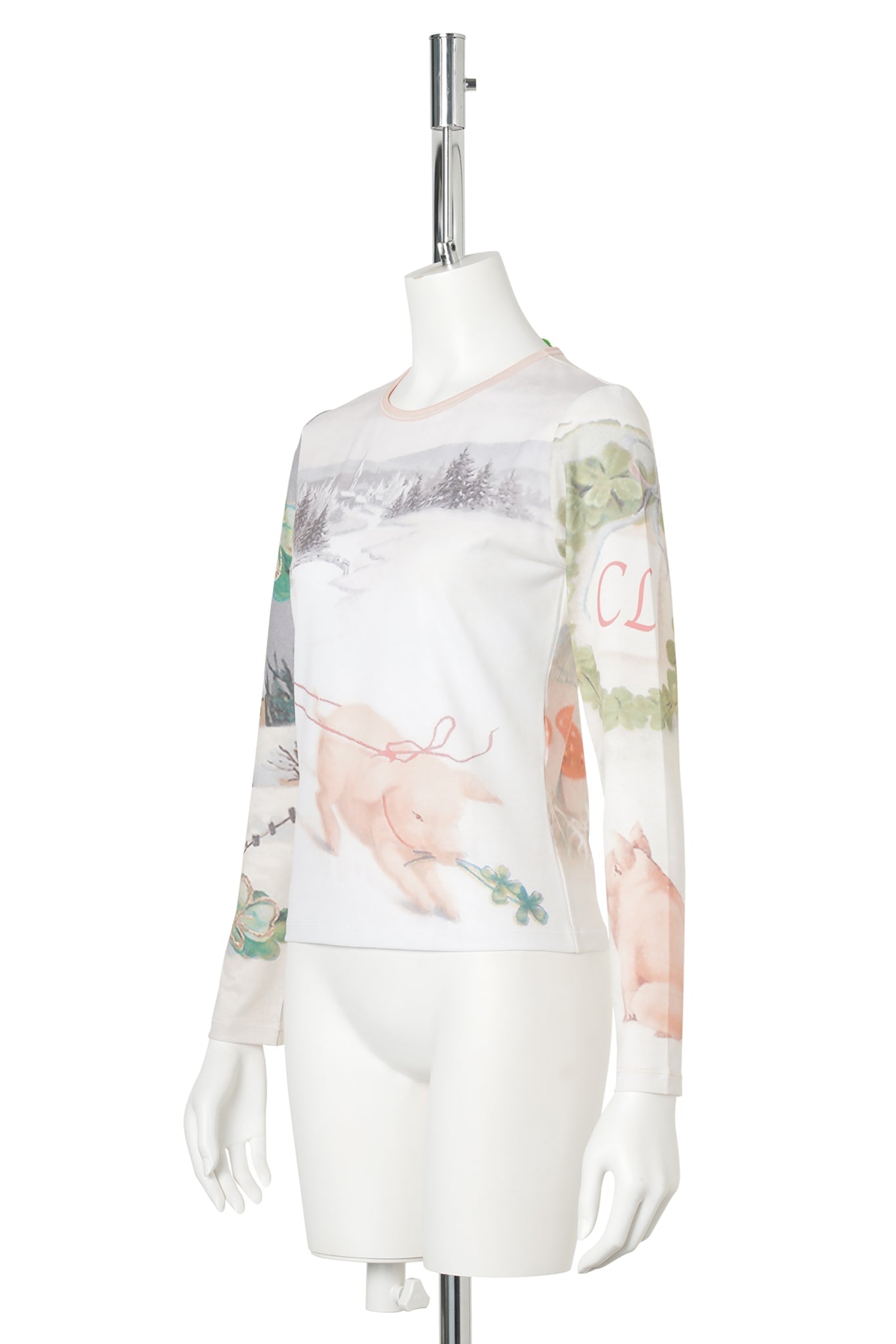 SNOWY PIG FITTED JERSEY TOP / MULTI