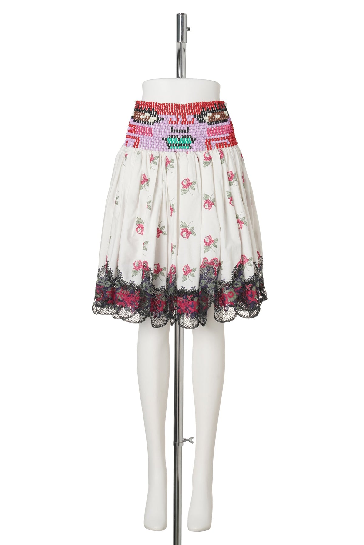 LOPPY BEADED SMOCKED WHITE SKIRT / WHITE MULTI