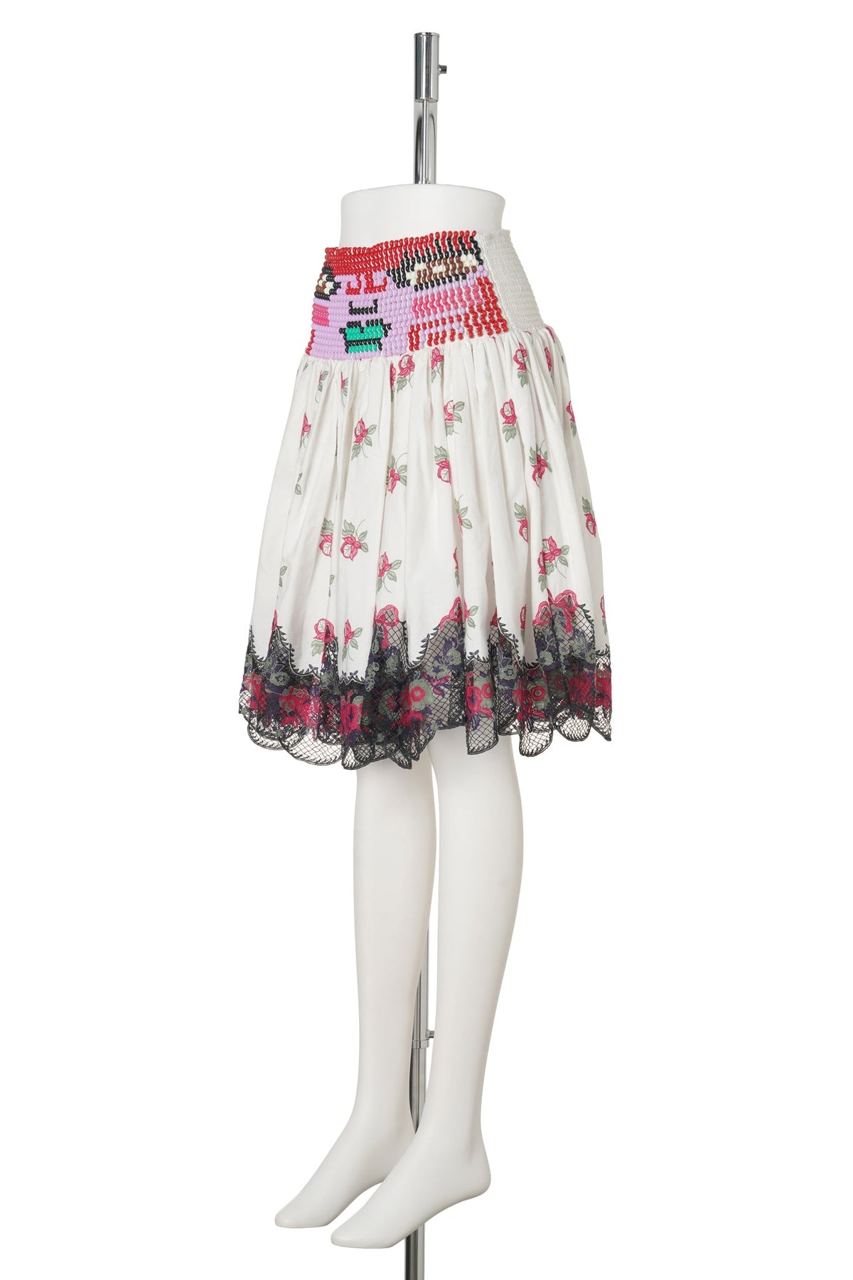 LOPPY BEADED SMOCKED WHITE SKIRT / WHITE MULTI