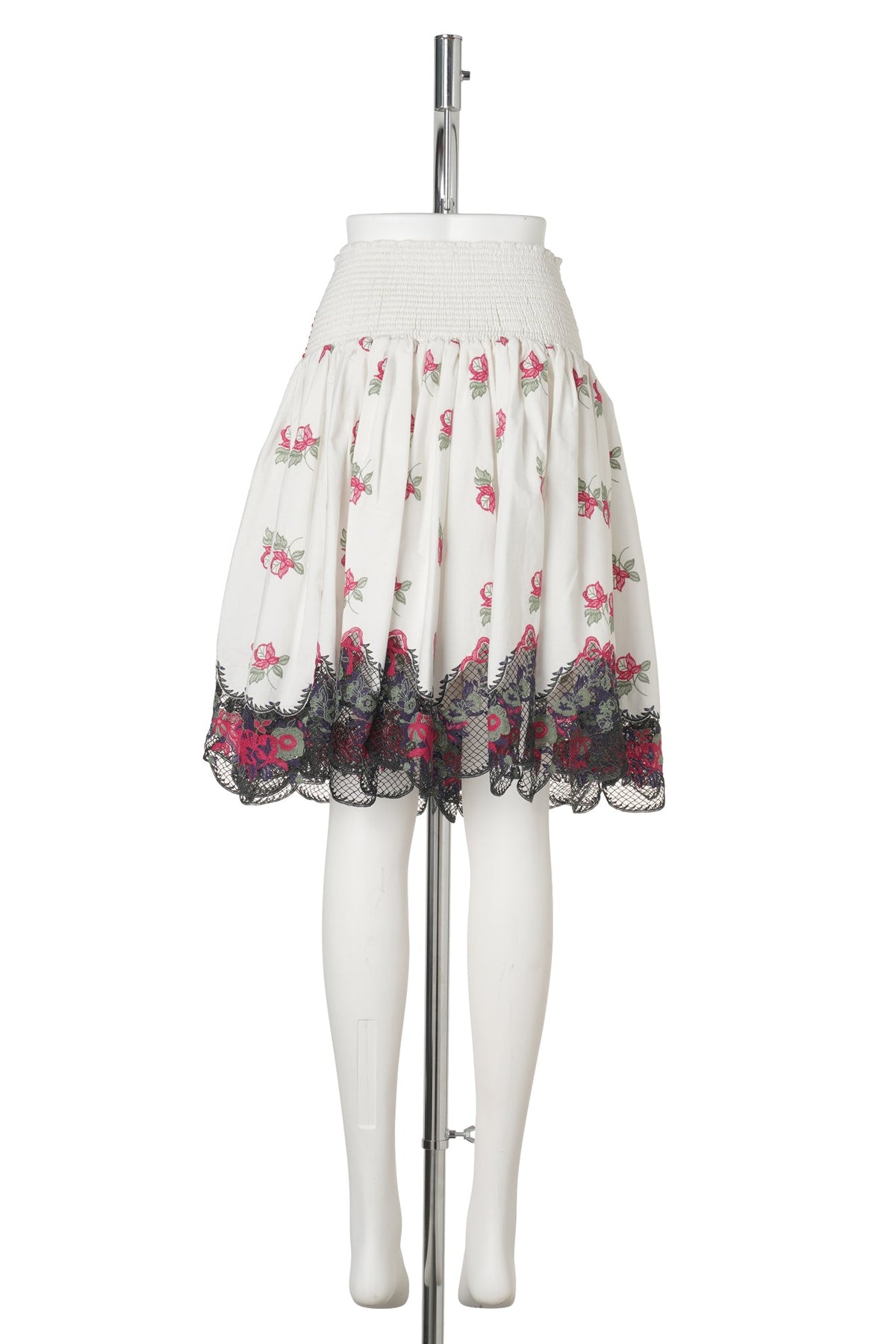 LOPPY BEADED SMOCKED WHITE SKIRT / WHITE MULTI