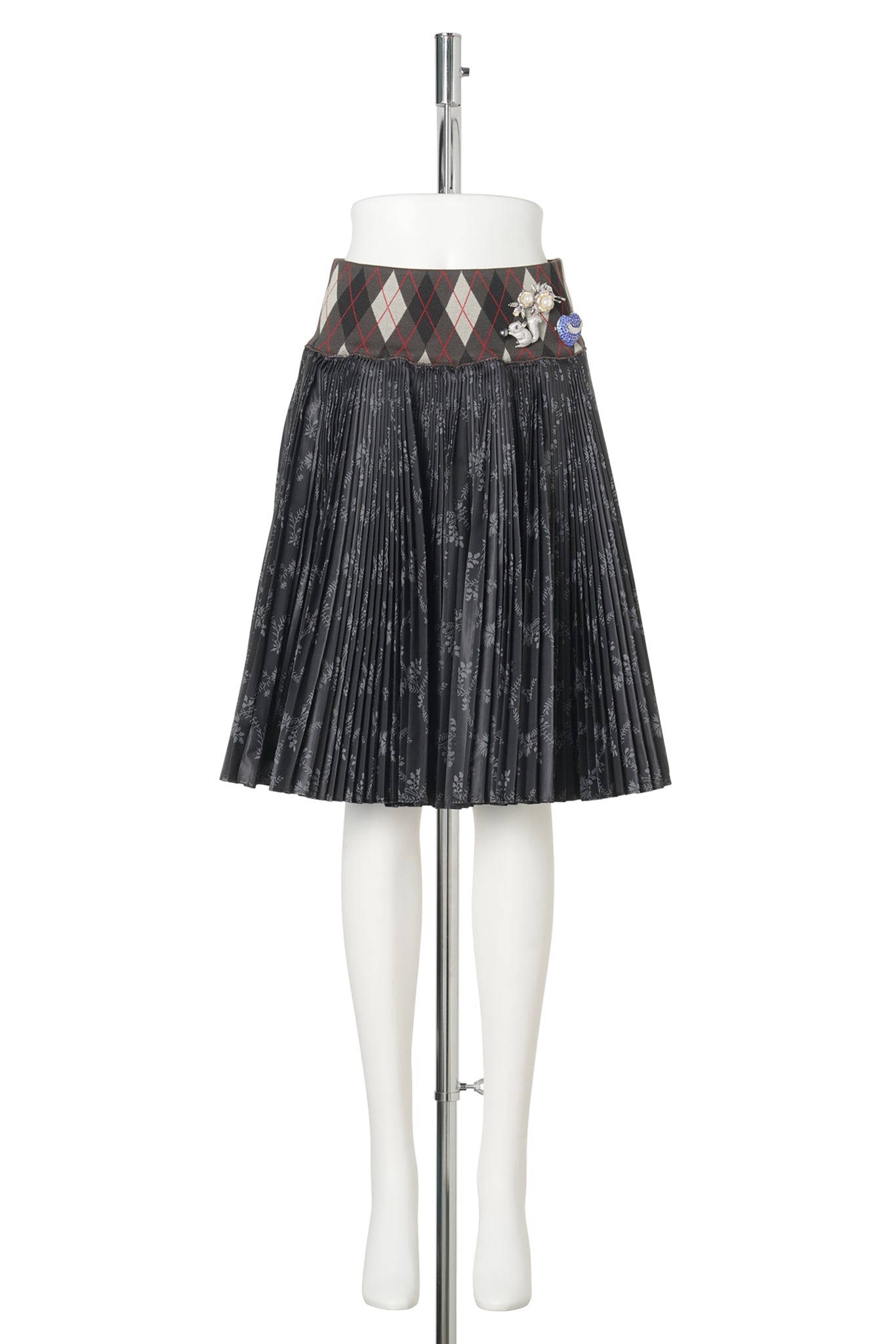 CRESCENT BLACK PLEATED SKIRT / BLACK AND GREY