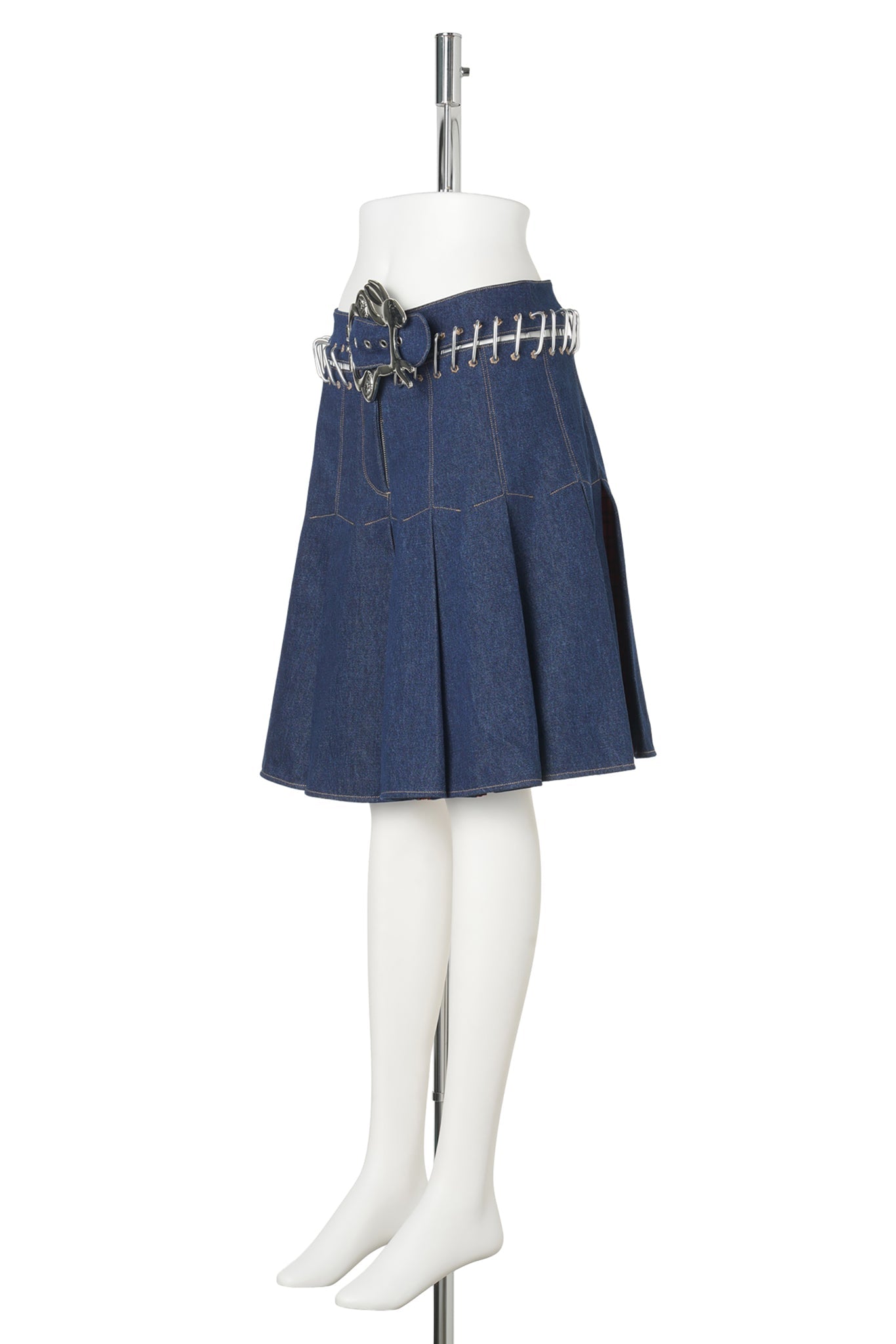 PLAID BEVO DENIM CARABINER SKIRT / MULTI