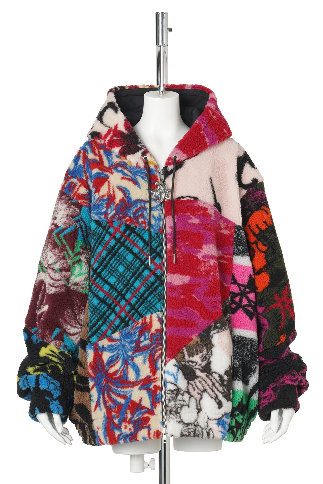 PATCHWORK OVERSIZED HOODED FLEECE / MULTI