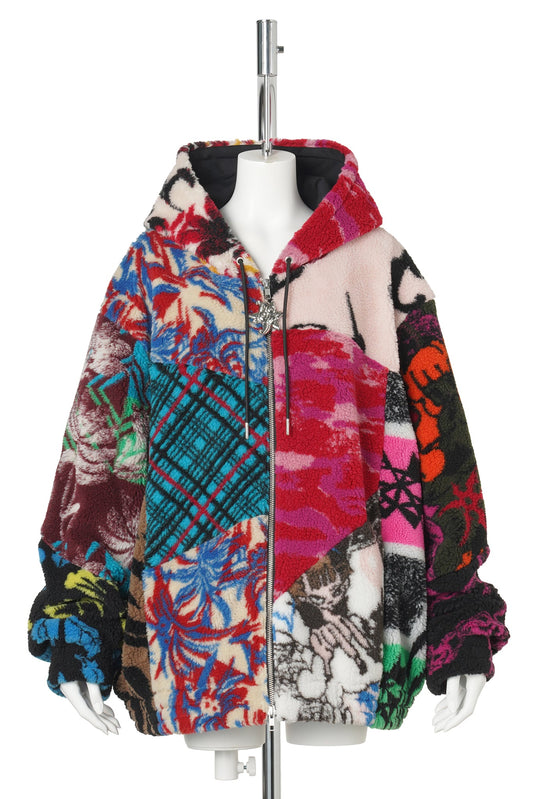 PATCHWORK OVERSIZED HOODED FLEECE / MULTI
