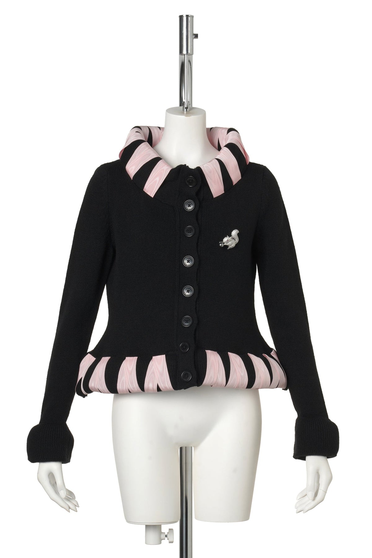 CRIBBAGE CROSS BLACK CARDIGAN / BLACK AND PINK