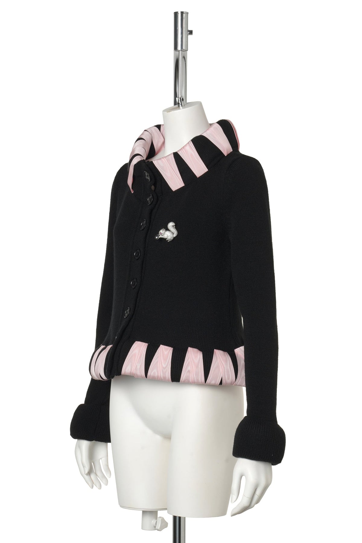 CRIBBAGE CROSS BLACK CARDIGAN / BLACK AND PINK