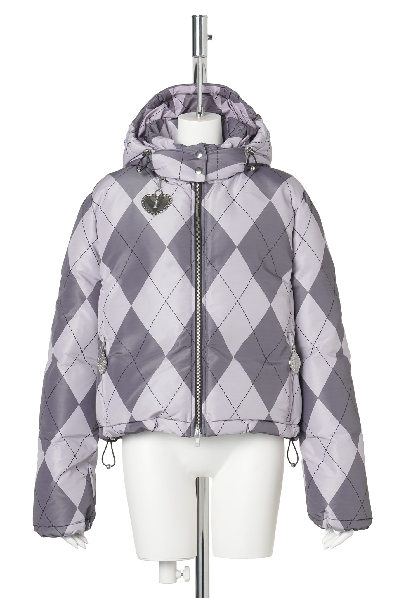 PURPLE ARGYLE PUFFER JACKET / PURPLE AND BLACK