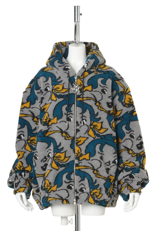 CHEEKY GIRL OVERSIZED HOODED FLEECE / GREY AND BLUE