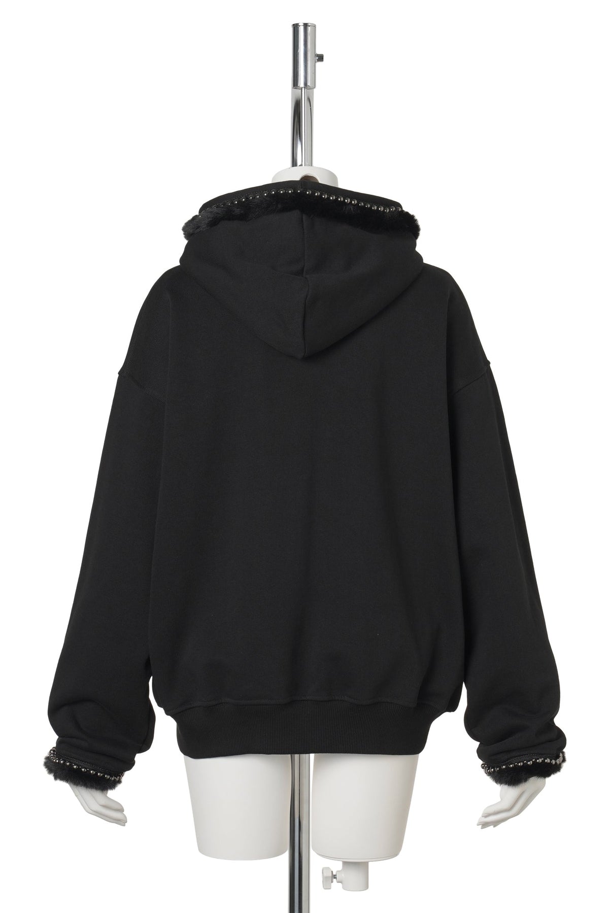 FUZZY PEARL ZIP HOODIE / BLACK