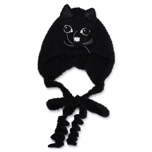 KITTY KNITTED BONNET / BLACK