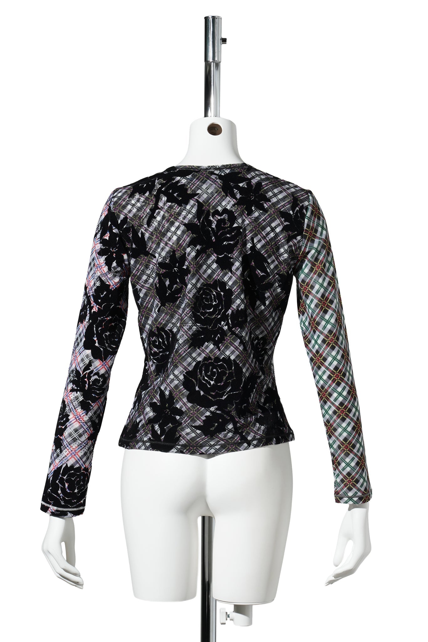PICNIC PLAID FLOCKED MESH LS TOP / MULTI