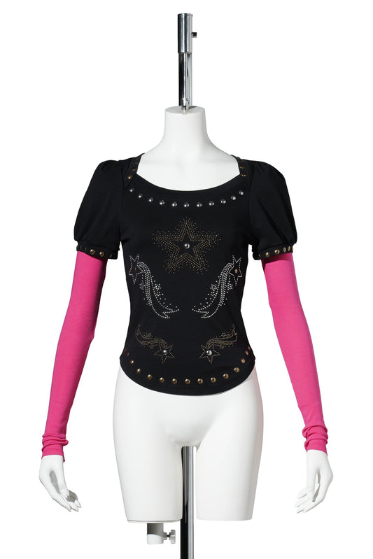 JANINE JERSEY TOP / BLACK AND PINK