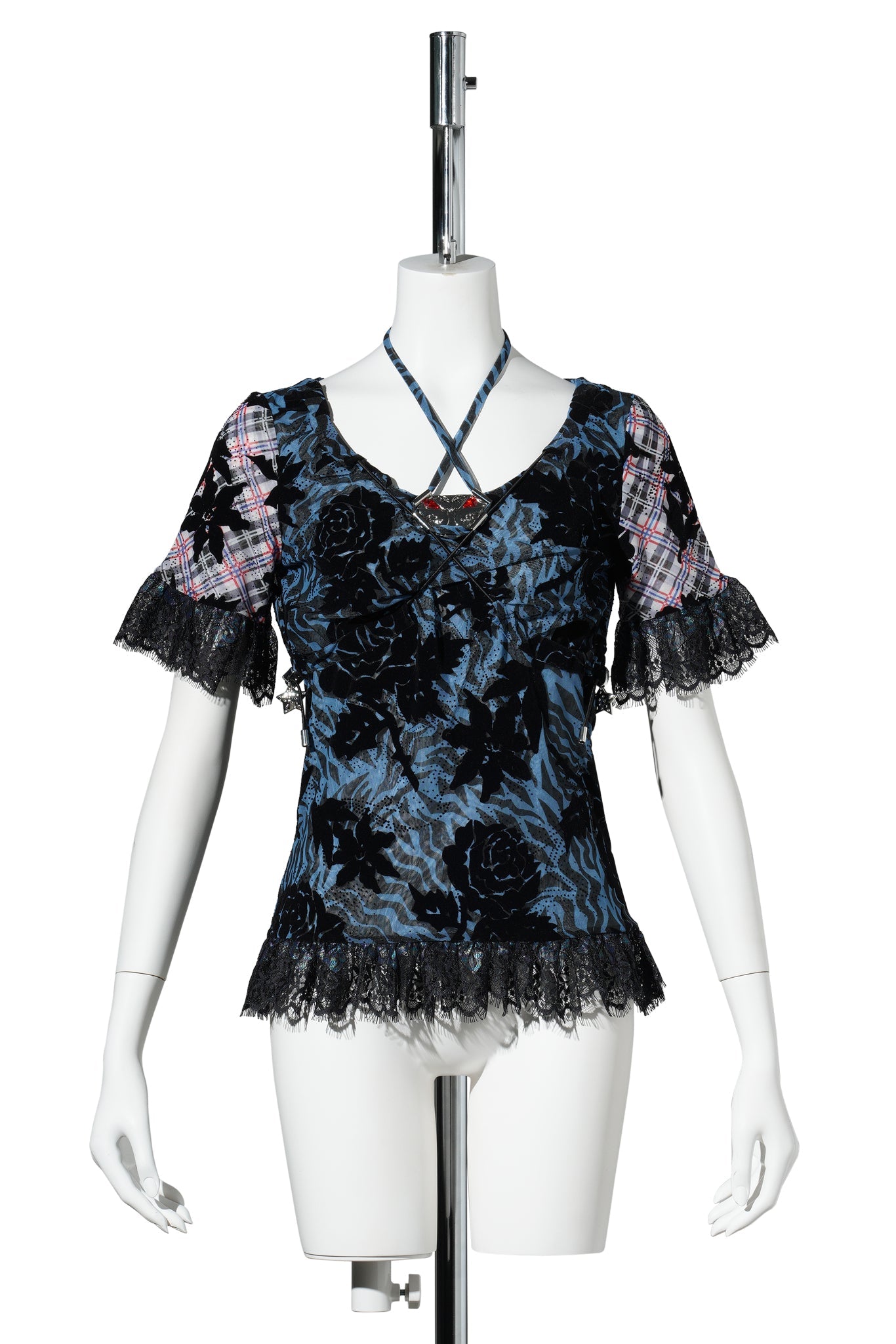 JACKIE MESH SHORT SLEEVE TOP / BLUE MULTI