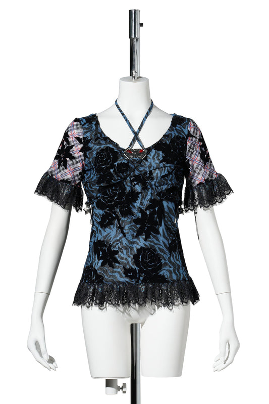 JACKIE MESH SHORT SLEEVE TOP / BLUE MULTI