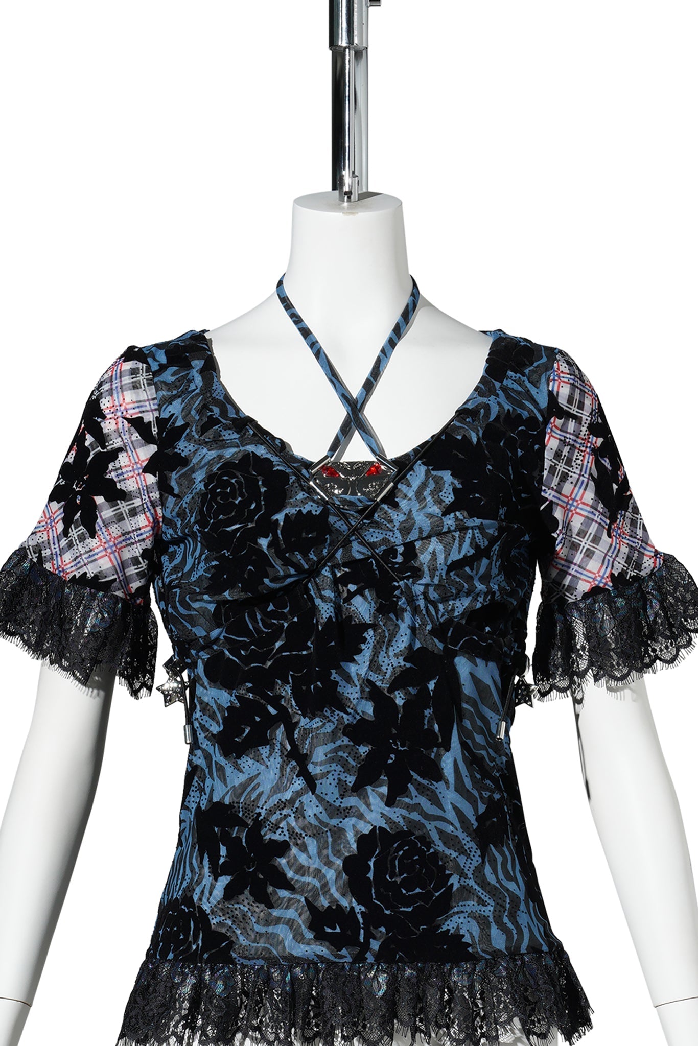 JACKIE MESH SHORT SLEEVE TOP / BLUE MULTI