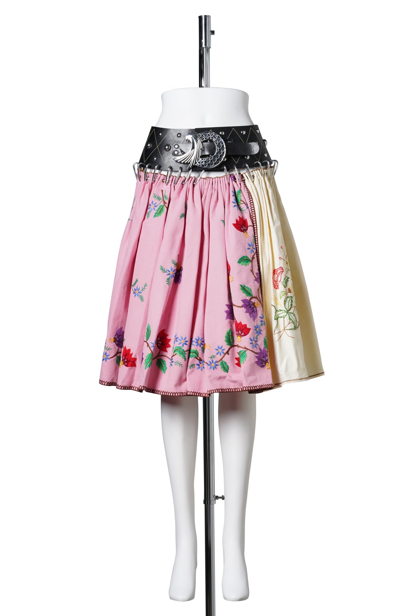 TABLE CLOTH KNEE CARABINER SKIRT / PINK AND YELLOW MULTI