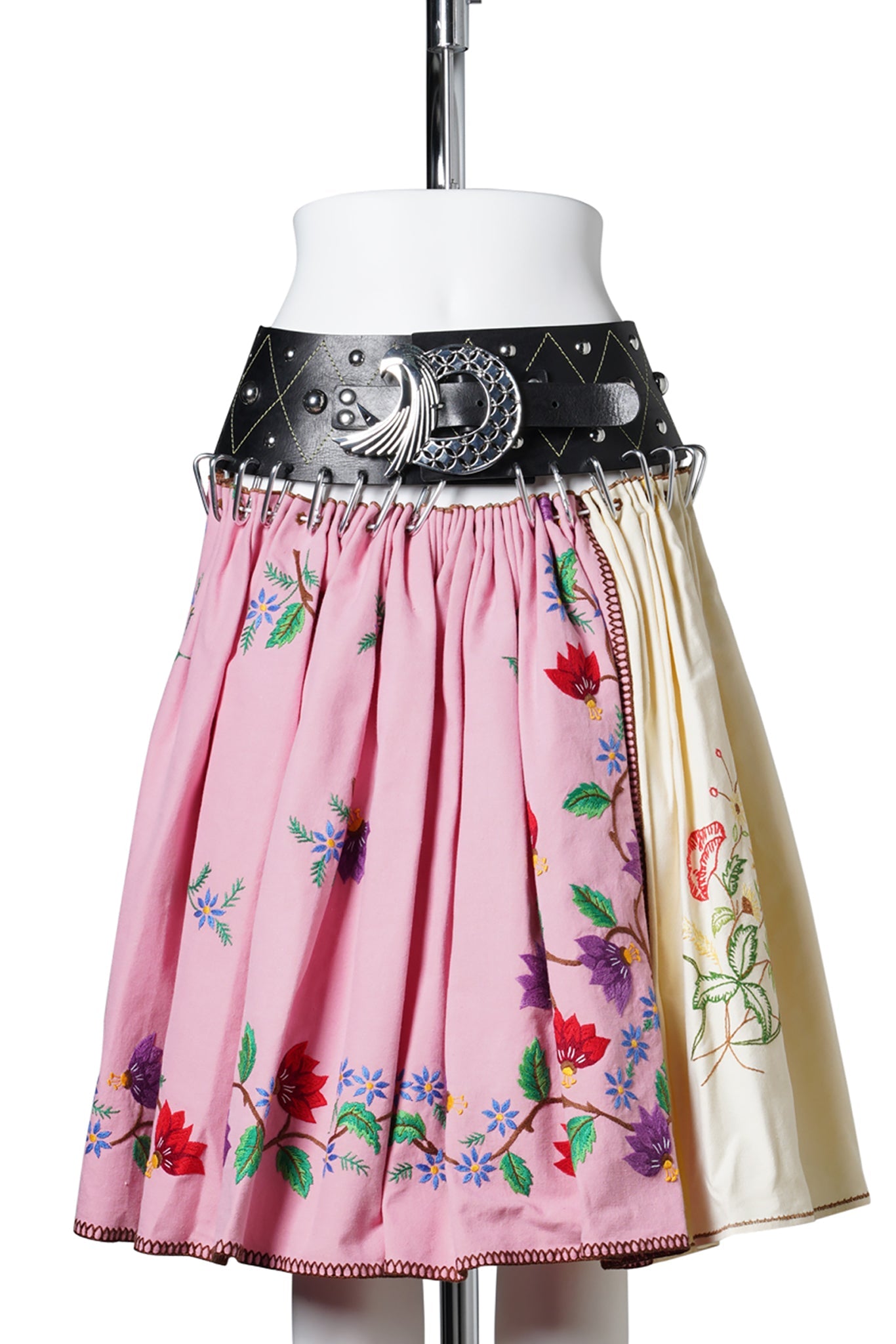 TABLE CLOTH KNEE CARABINER SKIRT / PINK AND YELLOW MULTI