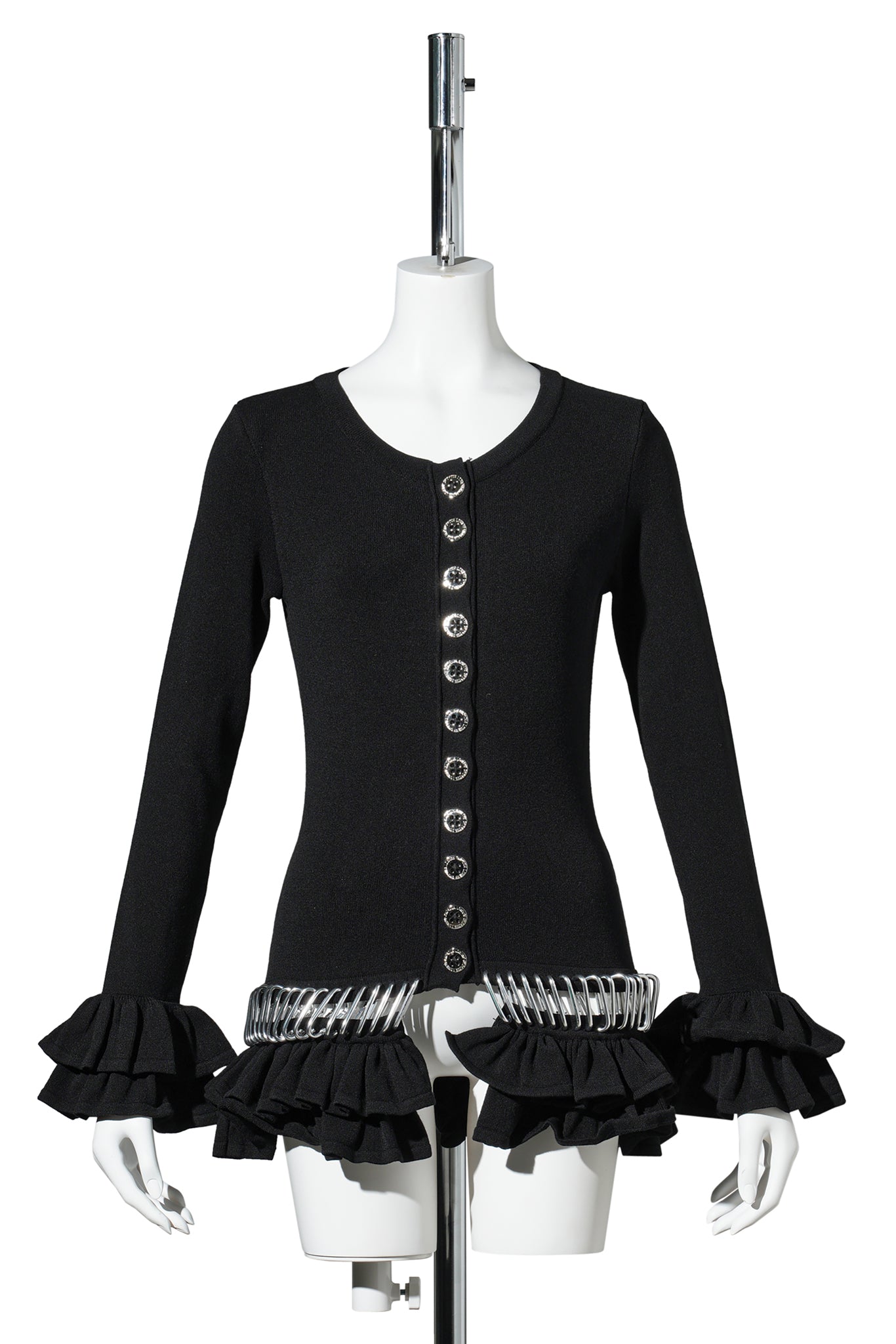 RUFFLE CARABINER CARDIGAN / BLACK