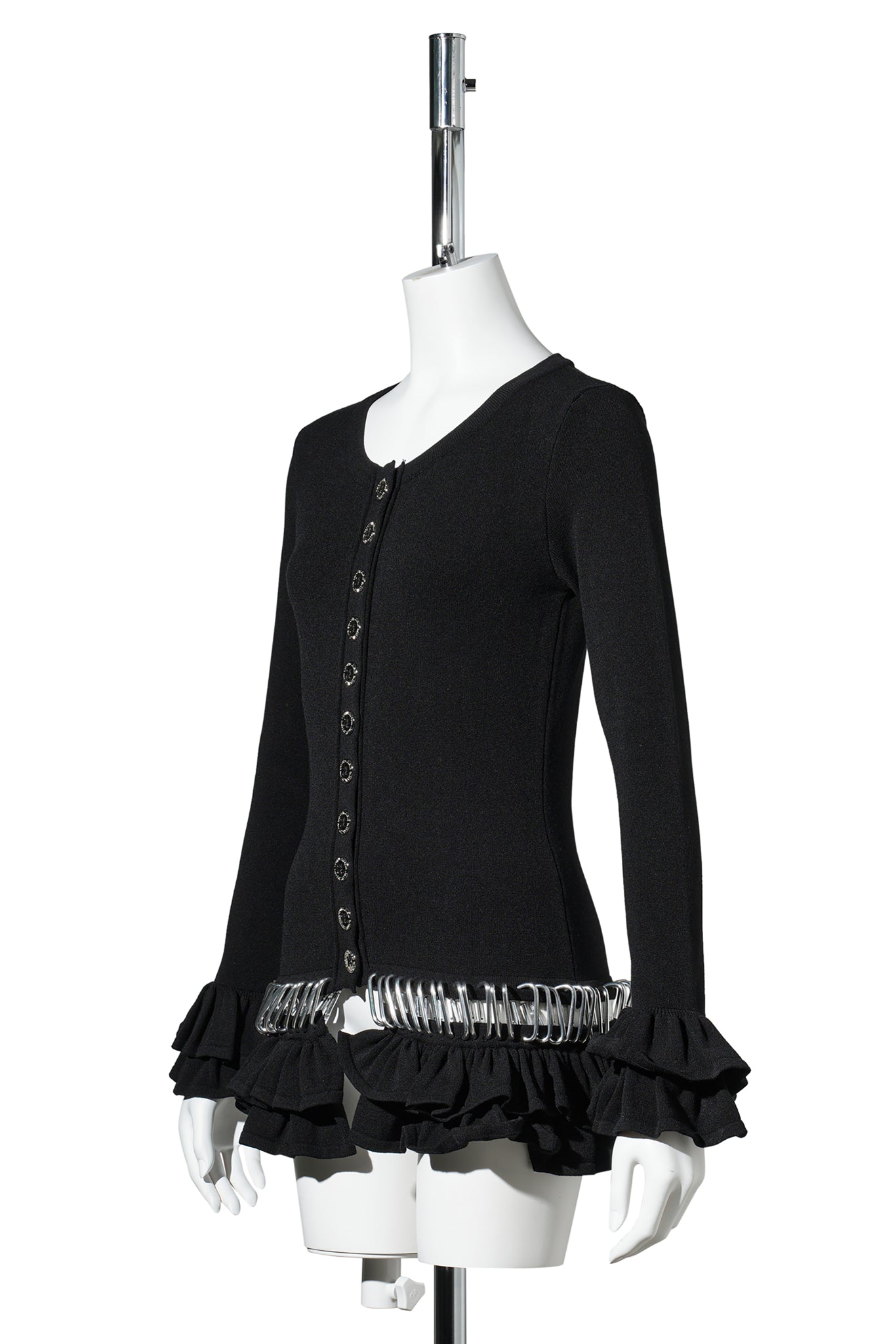 RUFFLE CARABINER CARDIGAN / BLACK