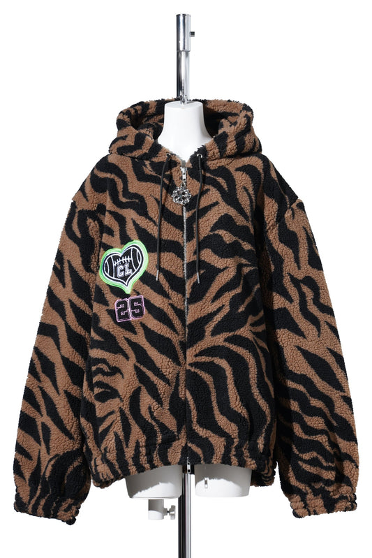 OVERSIZED HOODED FLEECE / BROWN AND BLACK