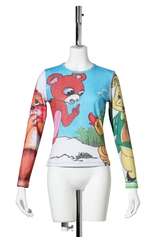 "EXCLUSIVE" LONG SLEEVE FITTED JERSEY TOP / MULTI