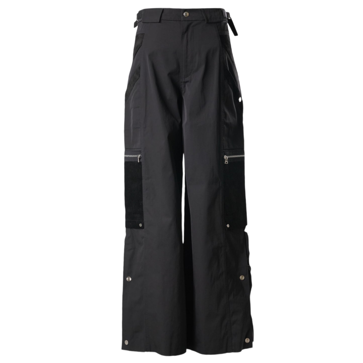 SNAPPED HEM CARGO TROUSERS / BLACK