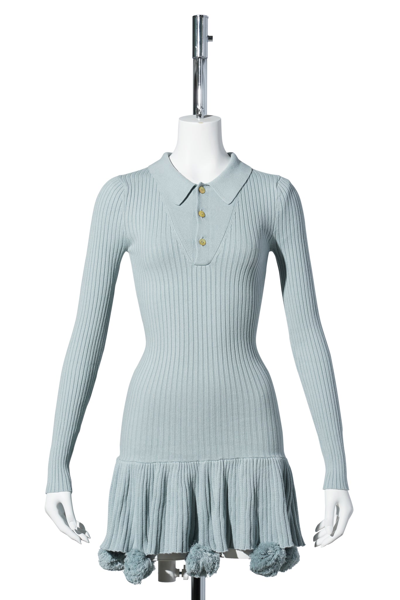 POM POM KNIT POLO DRESS / GREY