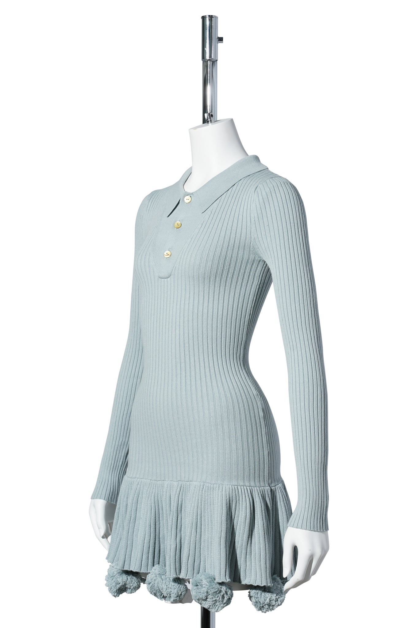 POM POM KNIT POLO DRESS / GREY