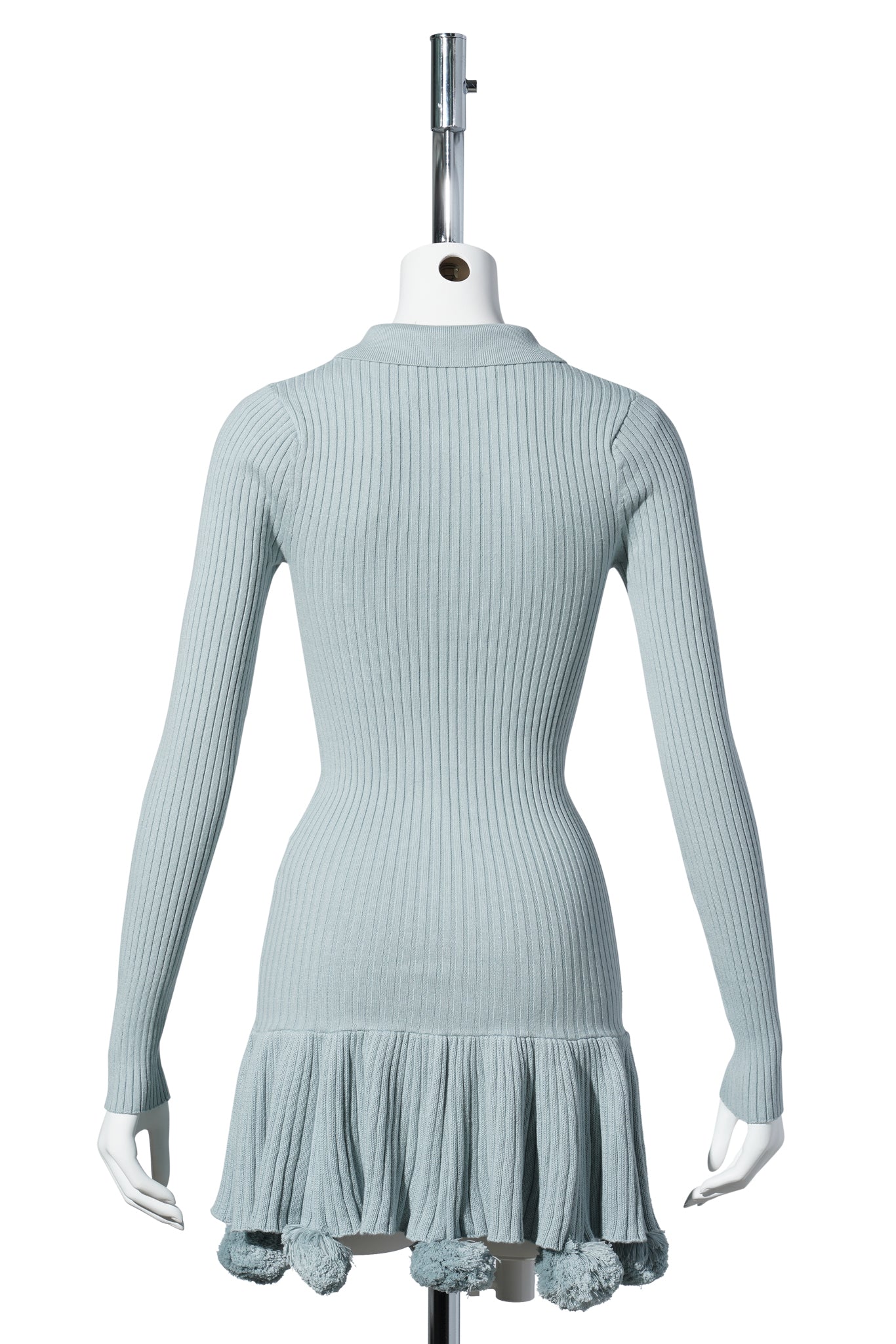 POM POM KNIT POLO DRESS / GREY