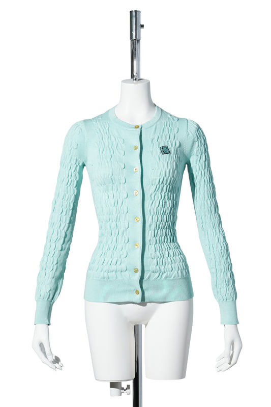 SHIRRED KNIT CASHMERE CARDIGAN / BLUE