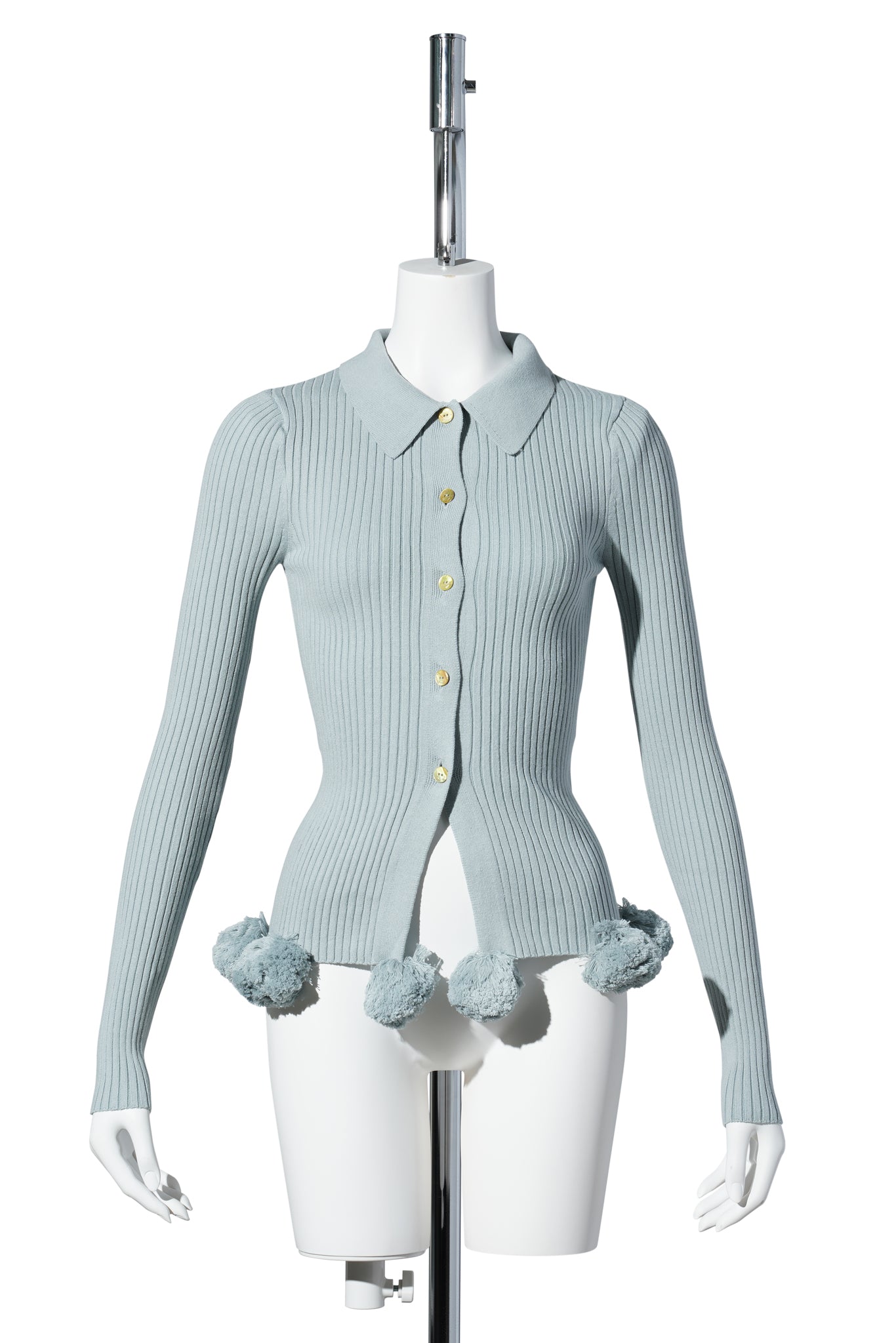 POM POM KNIT CARDIGAN / GREY