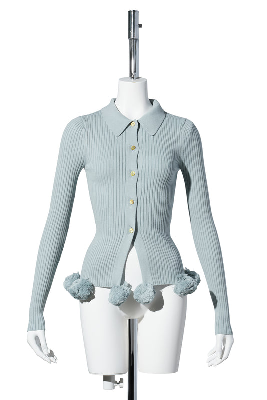 POM POM KNIT CARDIGAN / GREY