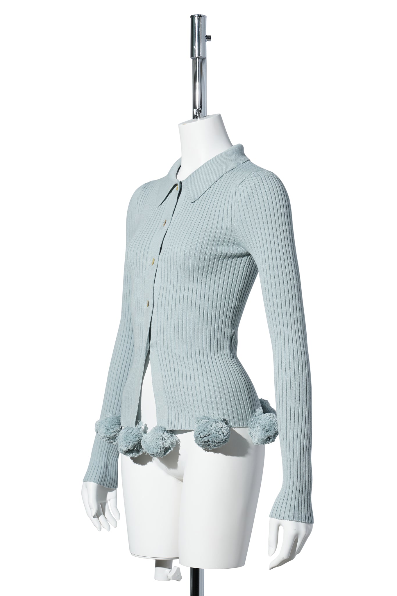 POM POM KNIT CARDIGAN / GREY