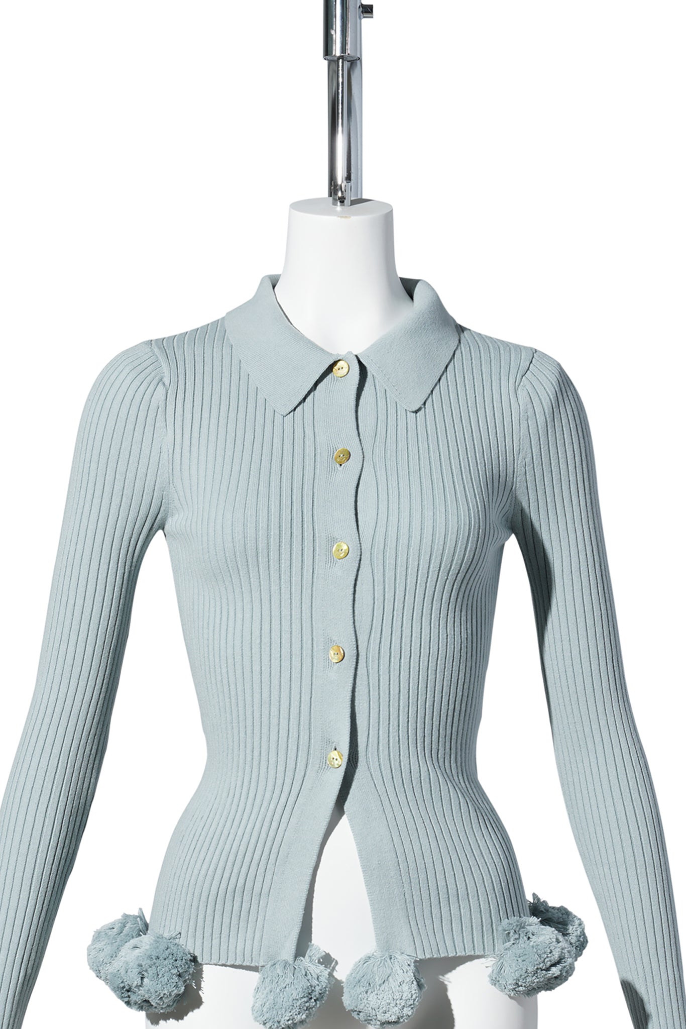 POM POM KNIT CARDIGAN / GREY
