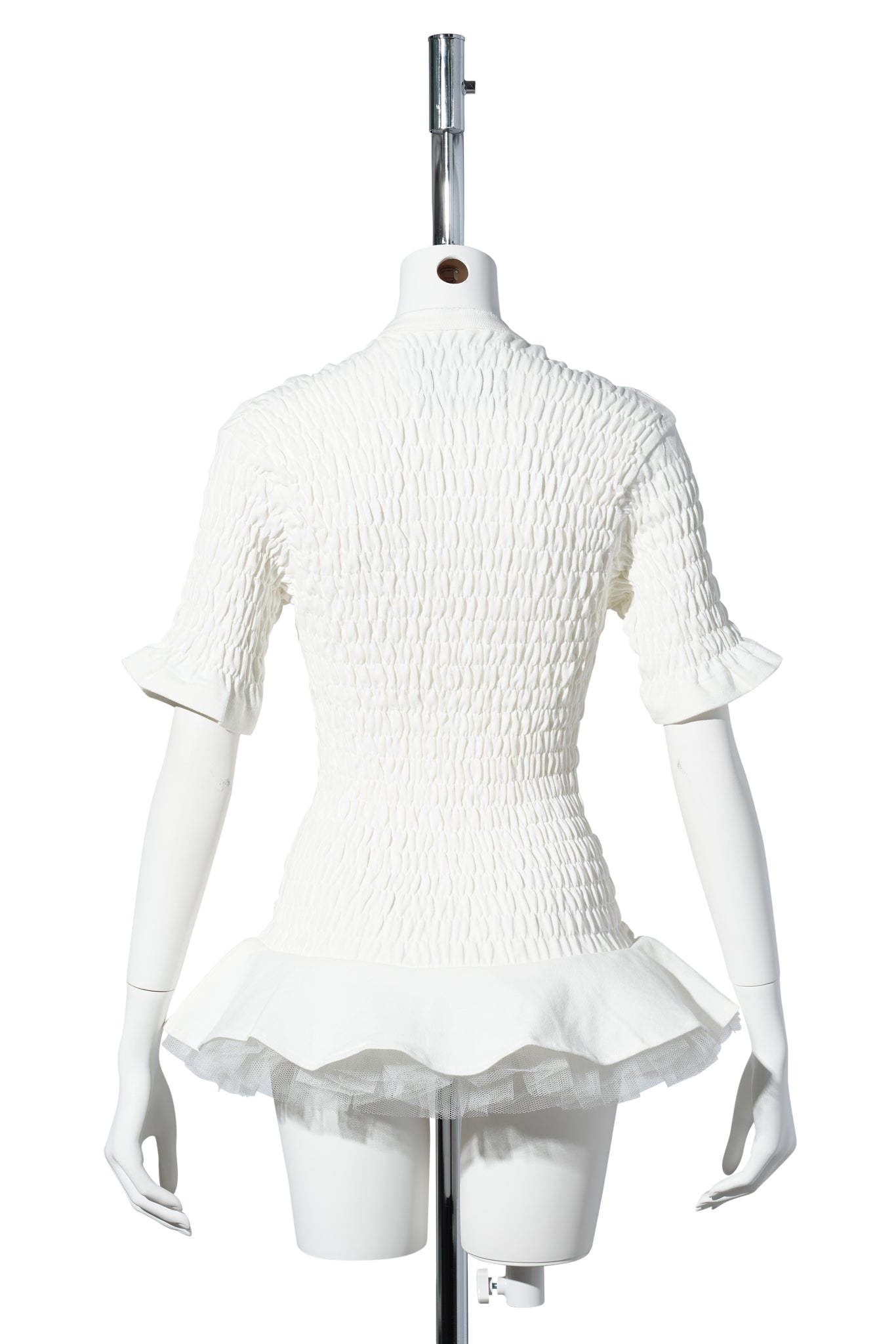 SHIRRED HENLEY TOP WITH TULLE / WHITE