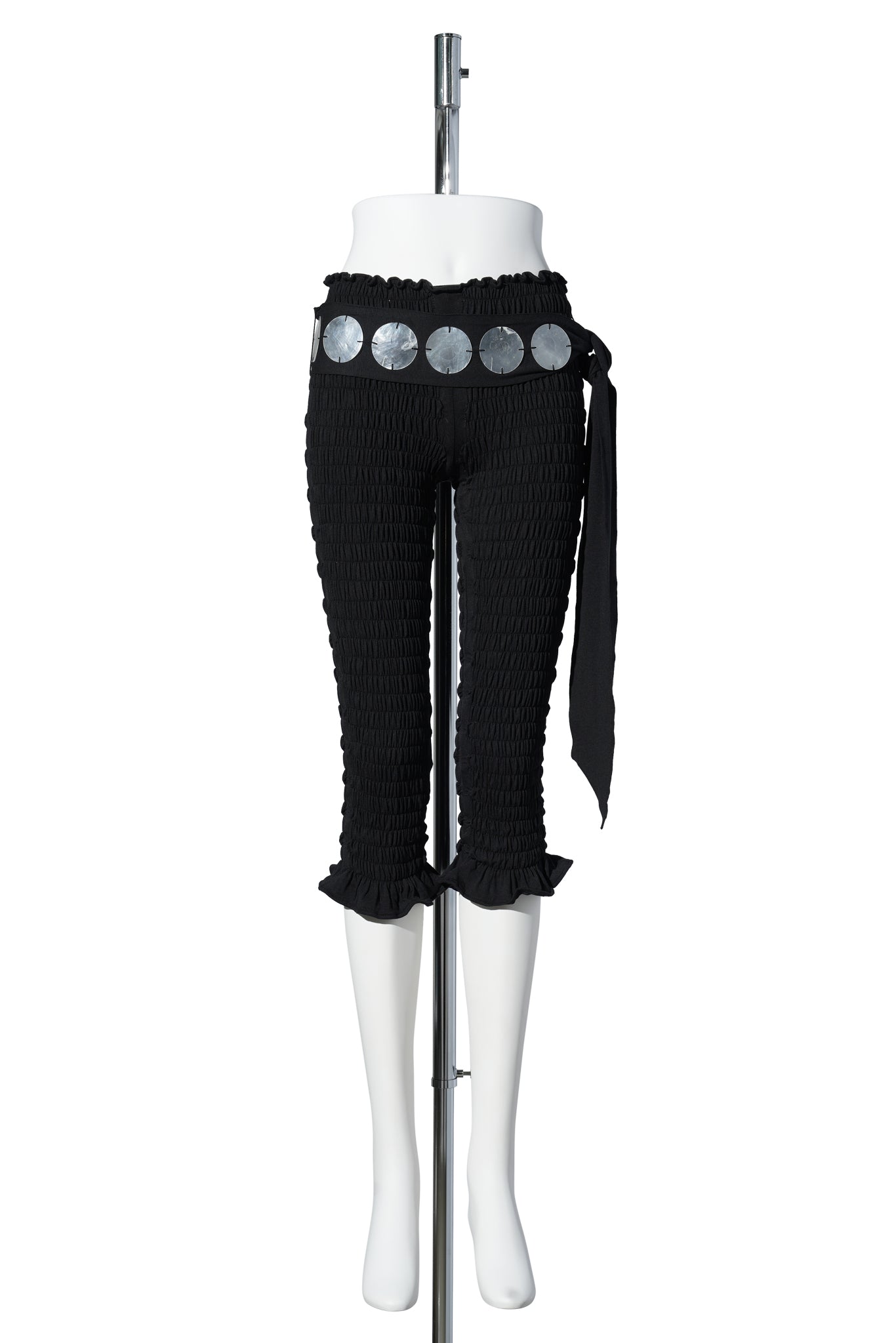 BAMBOO JERSEY SHIRRED CAPRI W/ MOP PAILETTE BELT / BLACK