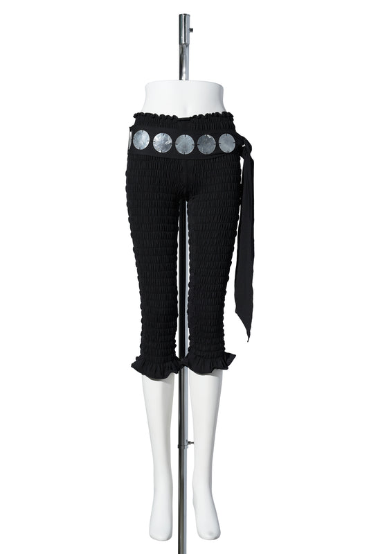 BAMBOO JERSEY SHIRRED CAPRI W/ MOP PAILETTE BELT / BLACK