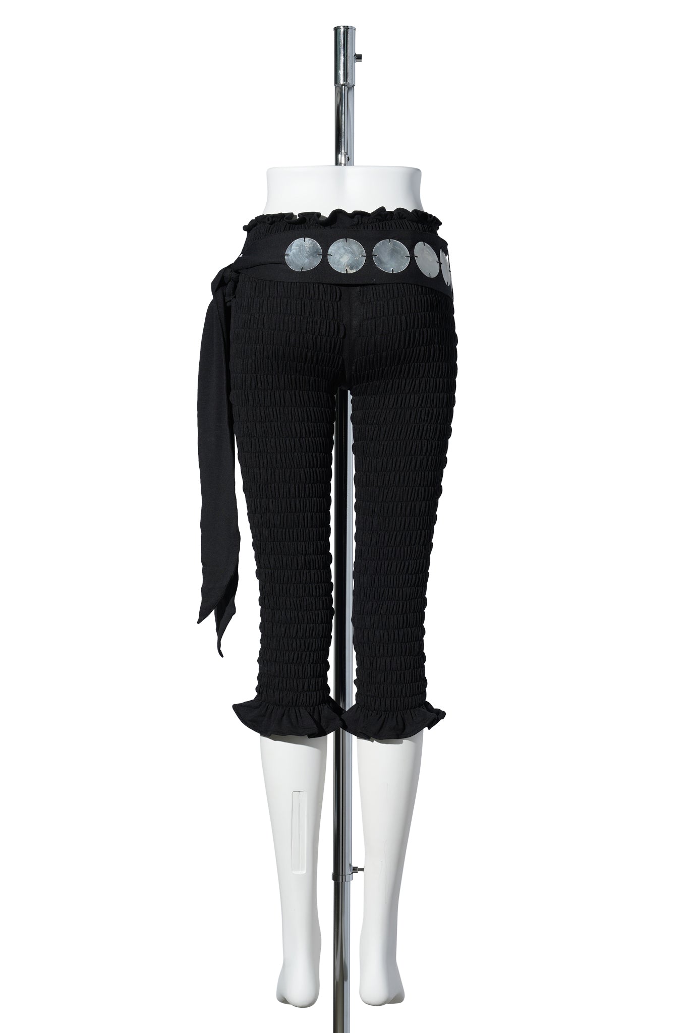 BAMBOO JERSEY SHIRRED CAPRI W/ MOP PAILETTE BELT / BLACK