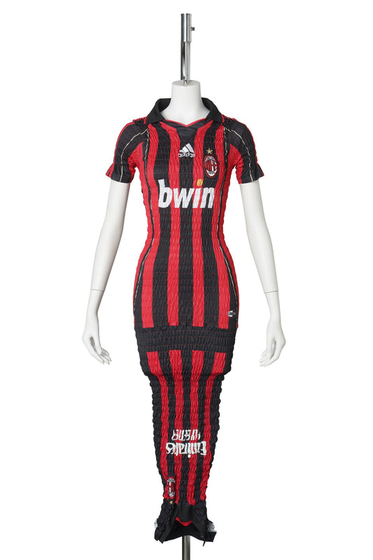 RECONSTITUTED SHIRRED FOOTBALL DRESS / MULTI