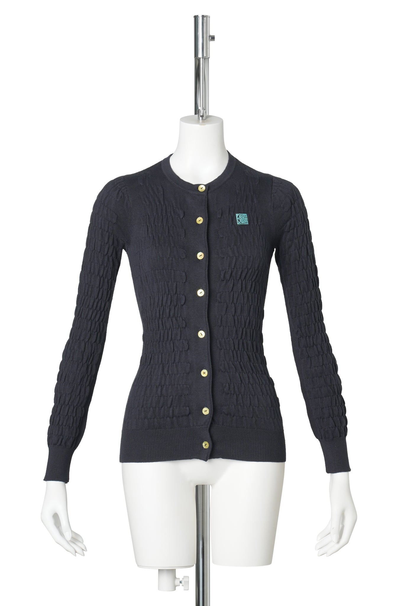 SHIRRED KNITTED CARDIGAN / NAVY