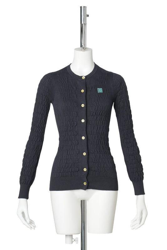 SHIRRED KNITTED CARDIGAN / NAVY