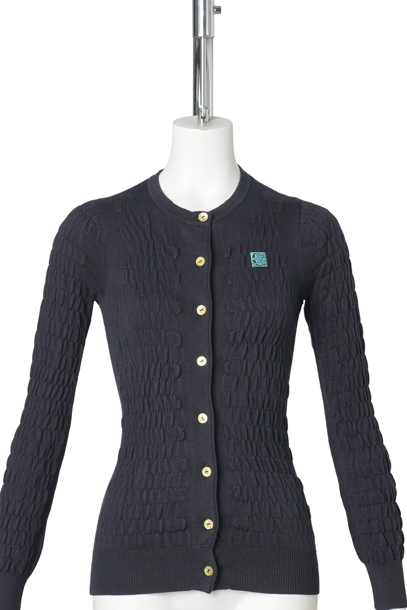 SHIRRED KNITTED CARDIGAN / NAVY