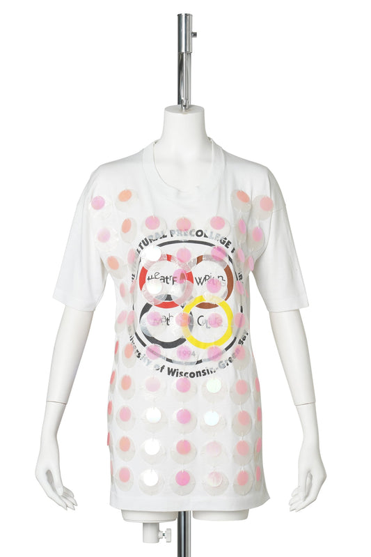 RECONSTITUTED MOP AND PAILETTE T-SHIRT / WHITE