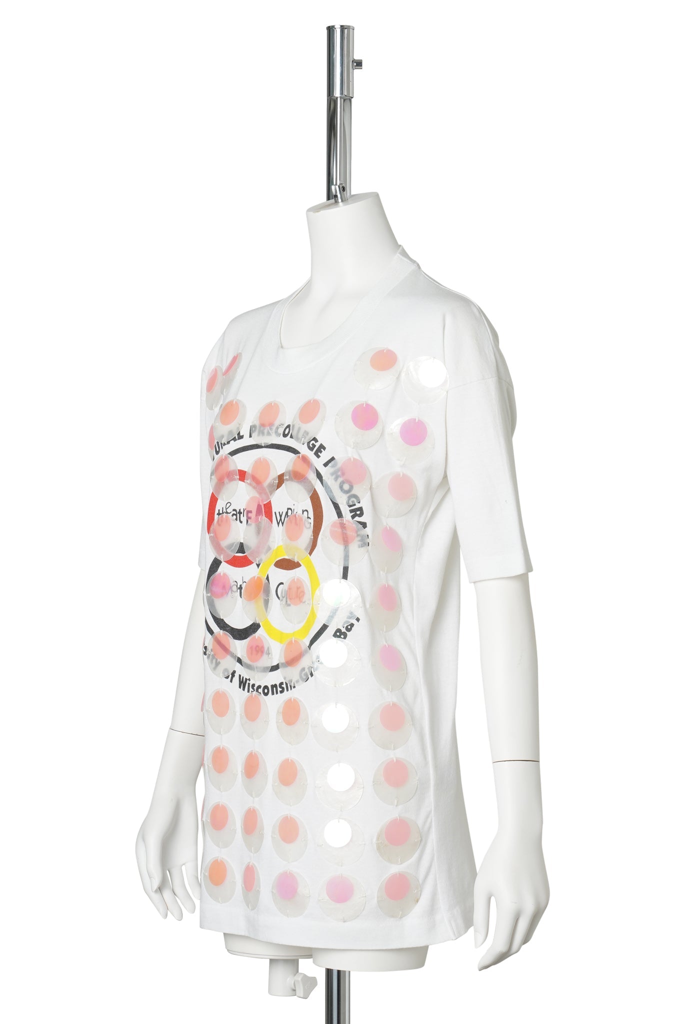 RECONSTITUTED MOP AND PAILETTE T-SHIRT / WHITE