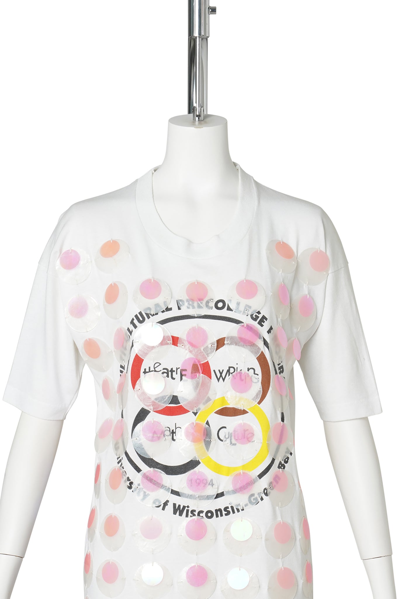 RECONSTITUTED MOP AND PAILETTE T-SHIRT / WHITE