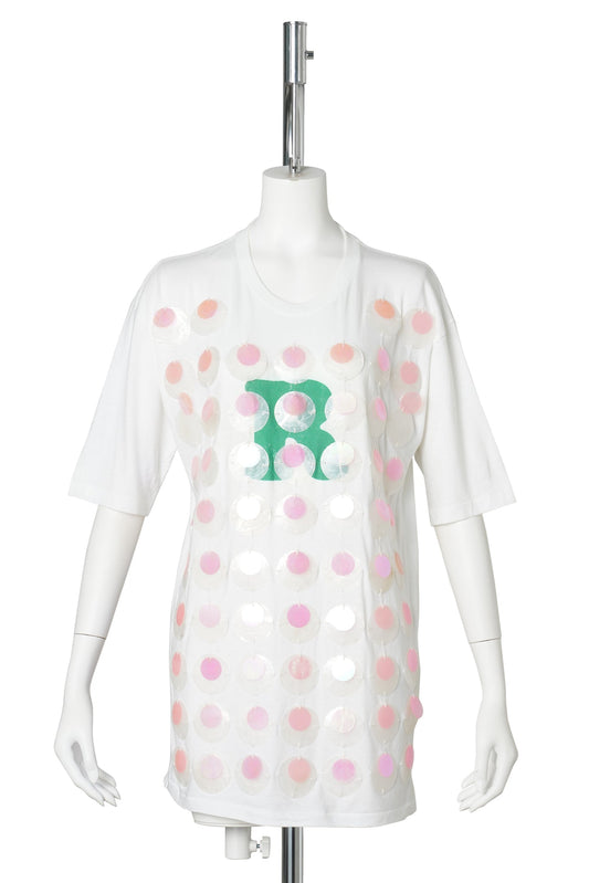 RECONSTITUTED MOP AND PAILETTE T-SHIRT / WHITE